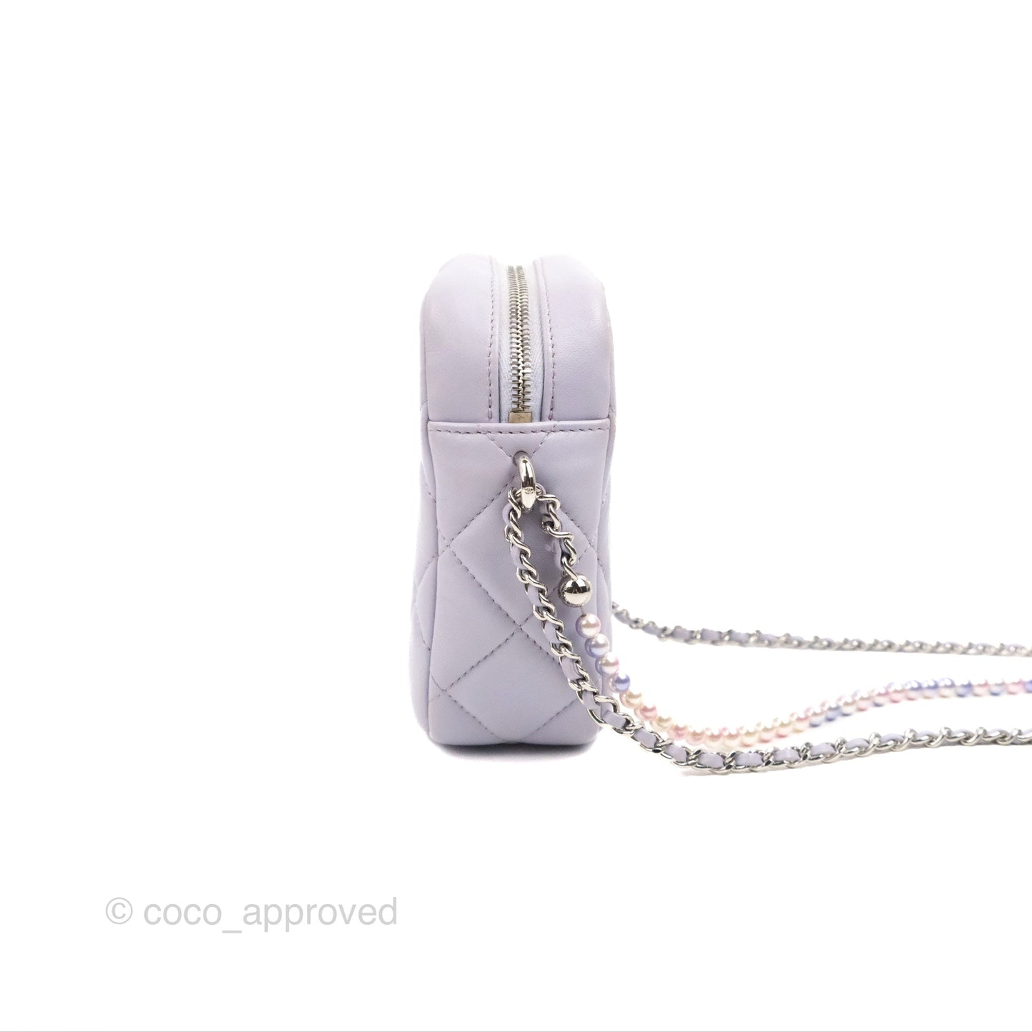 Chanel Quilted Vertical My Perfect Camera Case Lilac Lambskin Silver Hardware