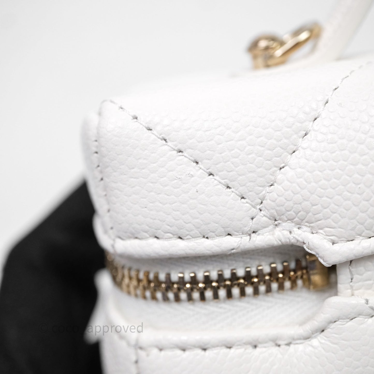 Chanel Top Handle Long Vanity with Chain White Caviar Gold Hardware