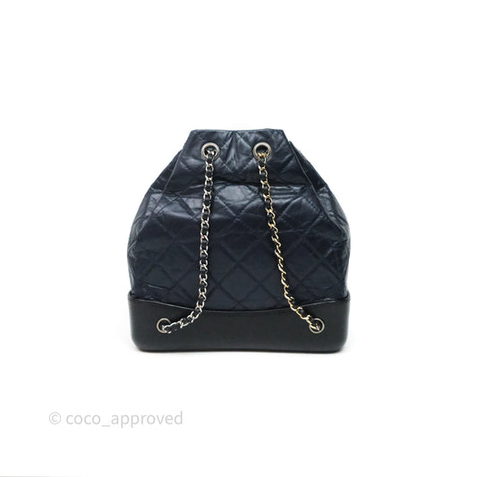 Chanel Small Gabrielle Backpack Navy Black Aged Calfskin