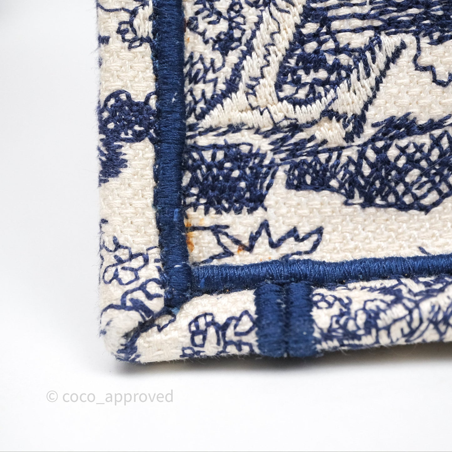 Christian Dior Medium (Old Small) Embroidered Toile De Jouy Canvas Book Tote Blue