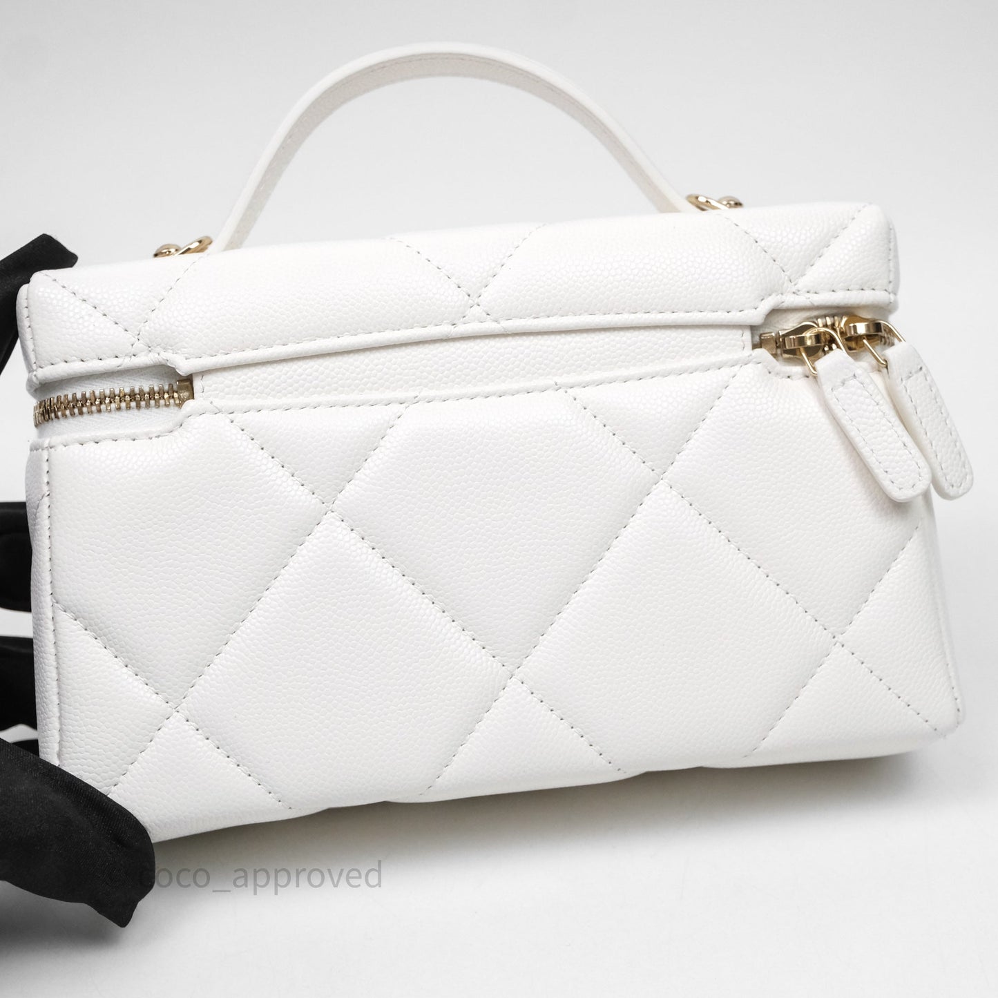 Chanel Top Handle Long Vanity with Chain White Caviar Gold Hardware