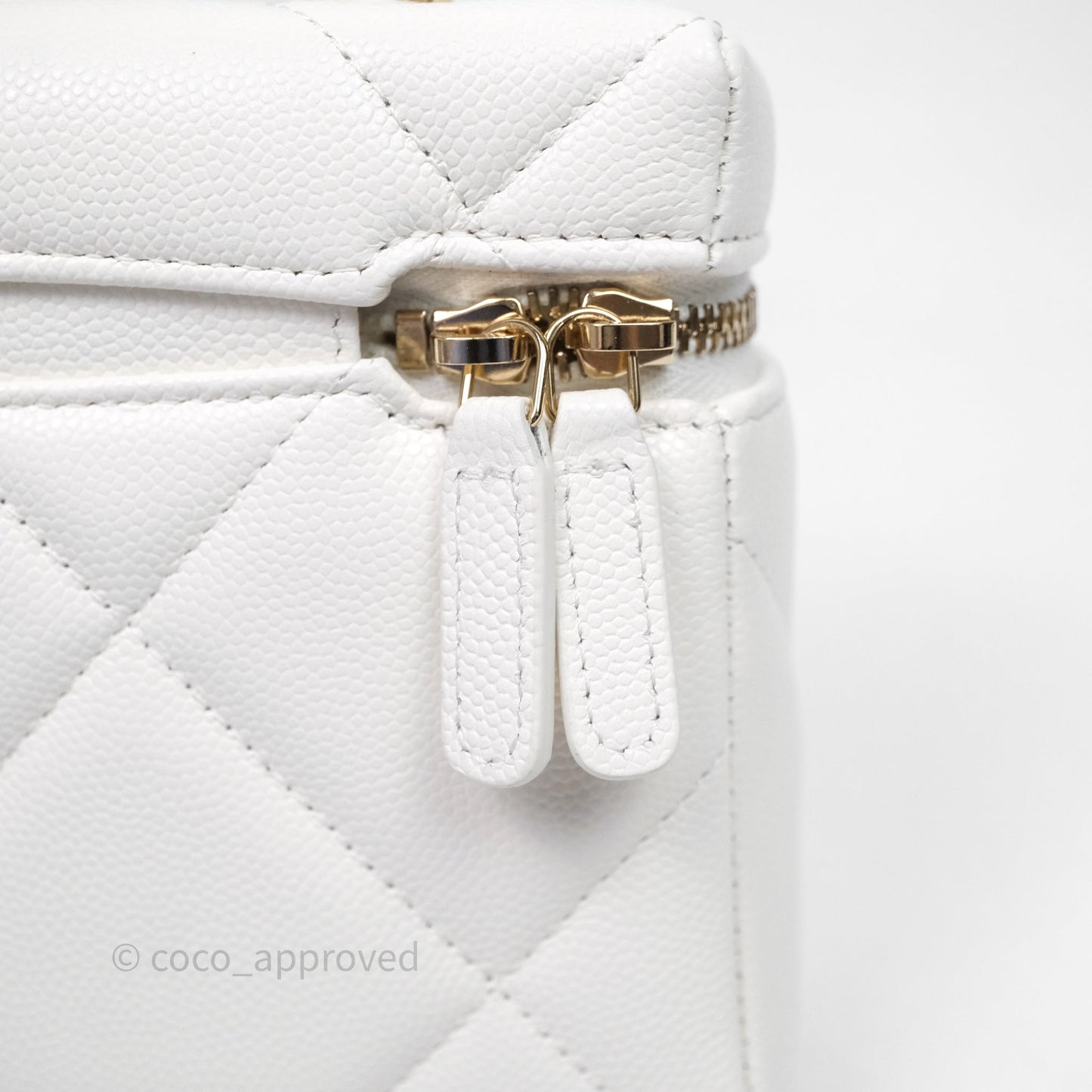 Chanel Top Handle Long Vanity with Chain White Caviar Gold Hardware