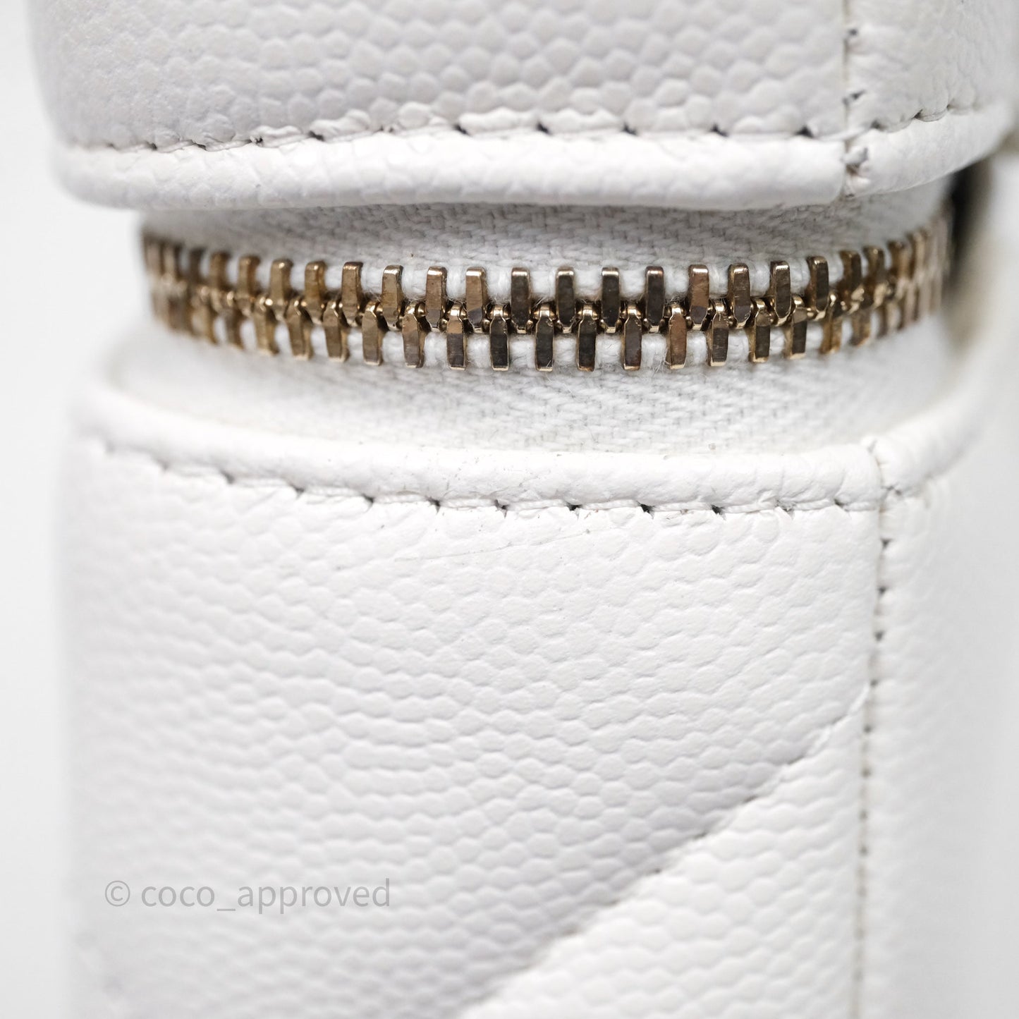 Chanel Top Handle Long Vanity with Chain White Caviar Gold Hardware