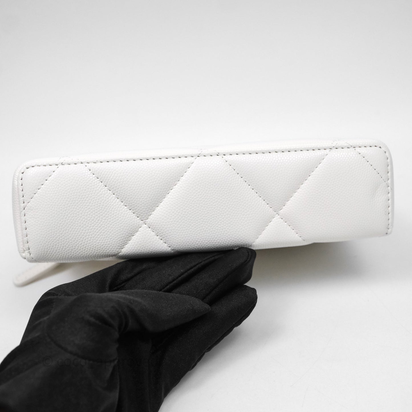 Chanel Top Handle Long Vanity with Chain White Caviar Gold Hardware