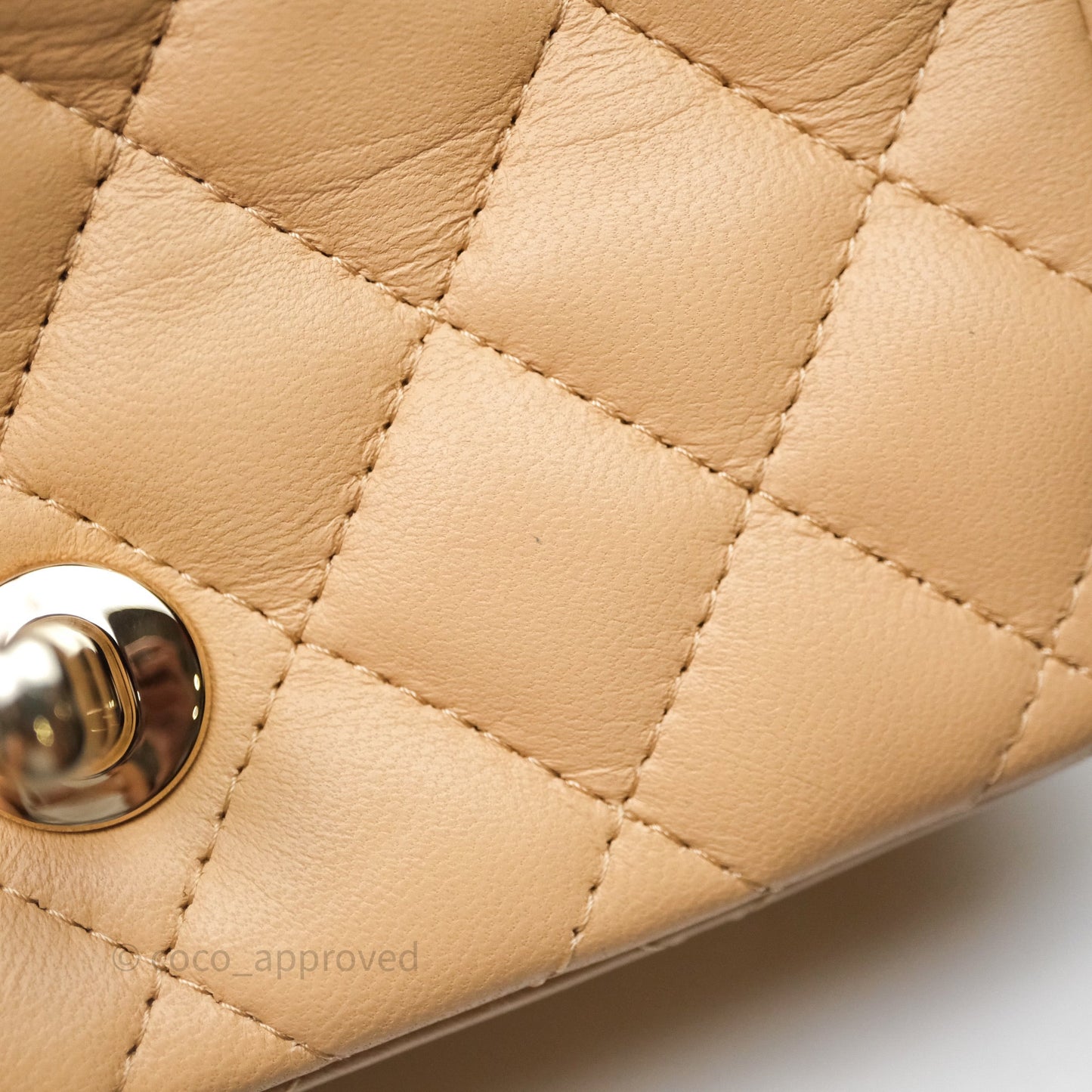 Chanel Mini Square Flap Quilted Beige Lambskin Gold Hardware