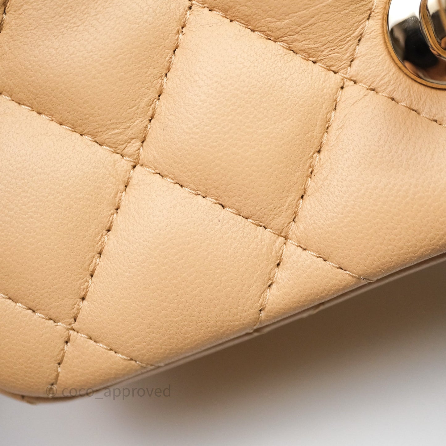 Chanel Mini Square Flap Quilted Beige Lambskin Gold Hardware