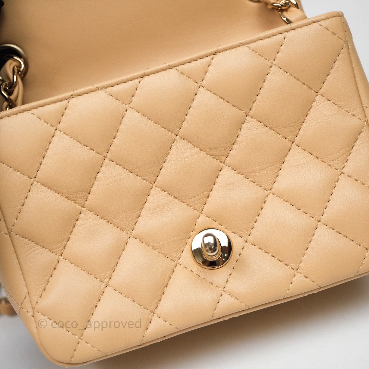 Chanel Mini Square Flap Quilted Beige Lambskin Gold Hardware