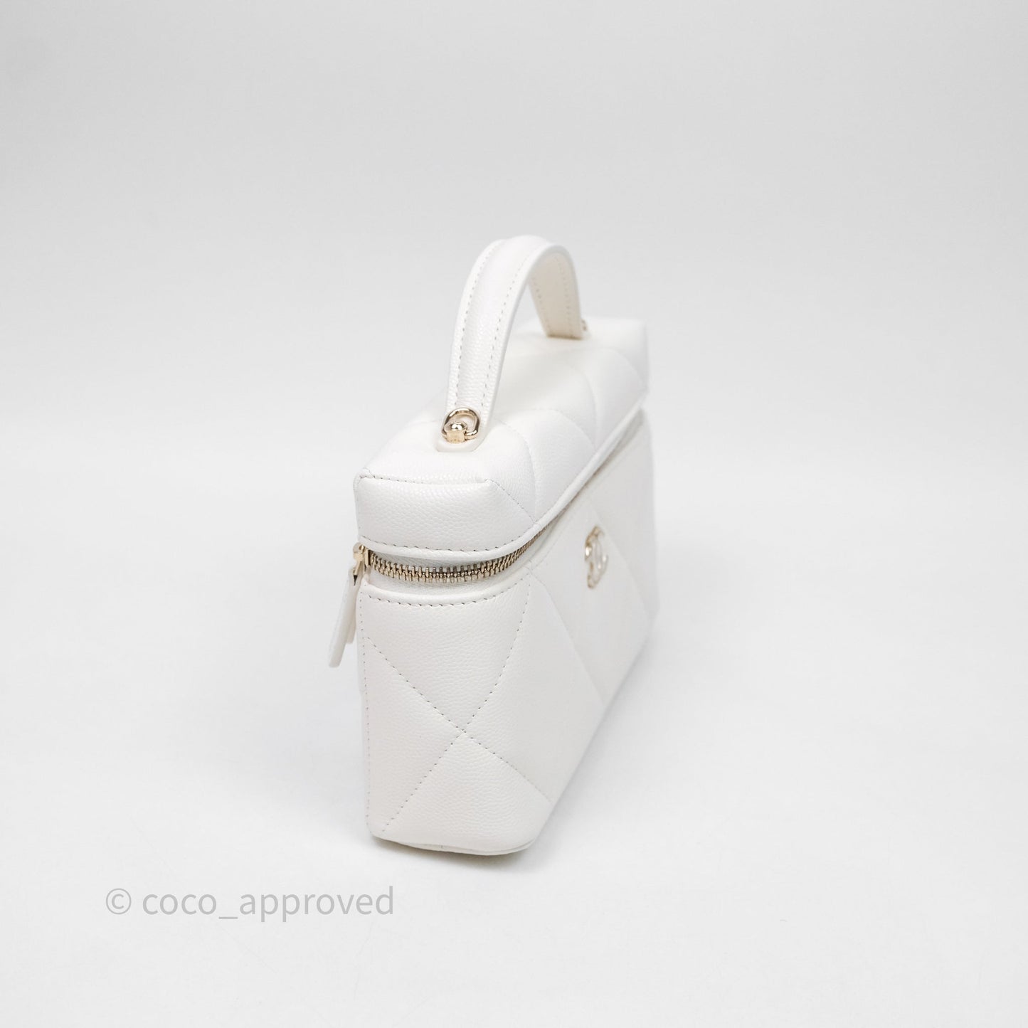 Chanel Top Handle Long Vanity with Chain White Caviar Gold Hardware