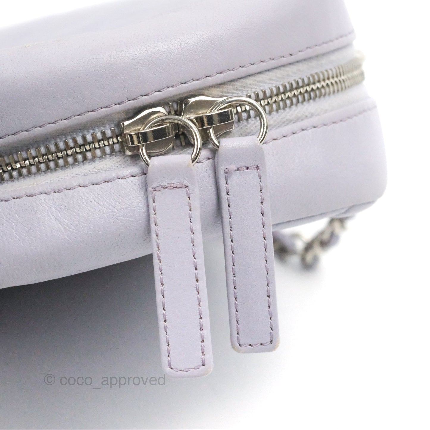 Chanel Quilted Vertical My Perfect Camera Case Lilac Lambskin Silver Hardware
