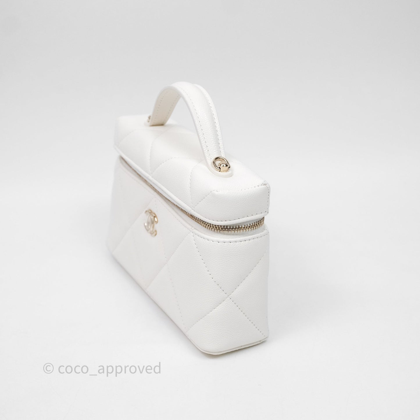 Chanel Top Handle Long Vanity with Chain White Caviar Gold Hardware