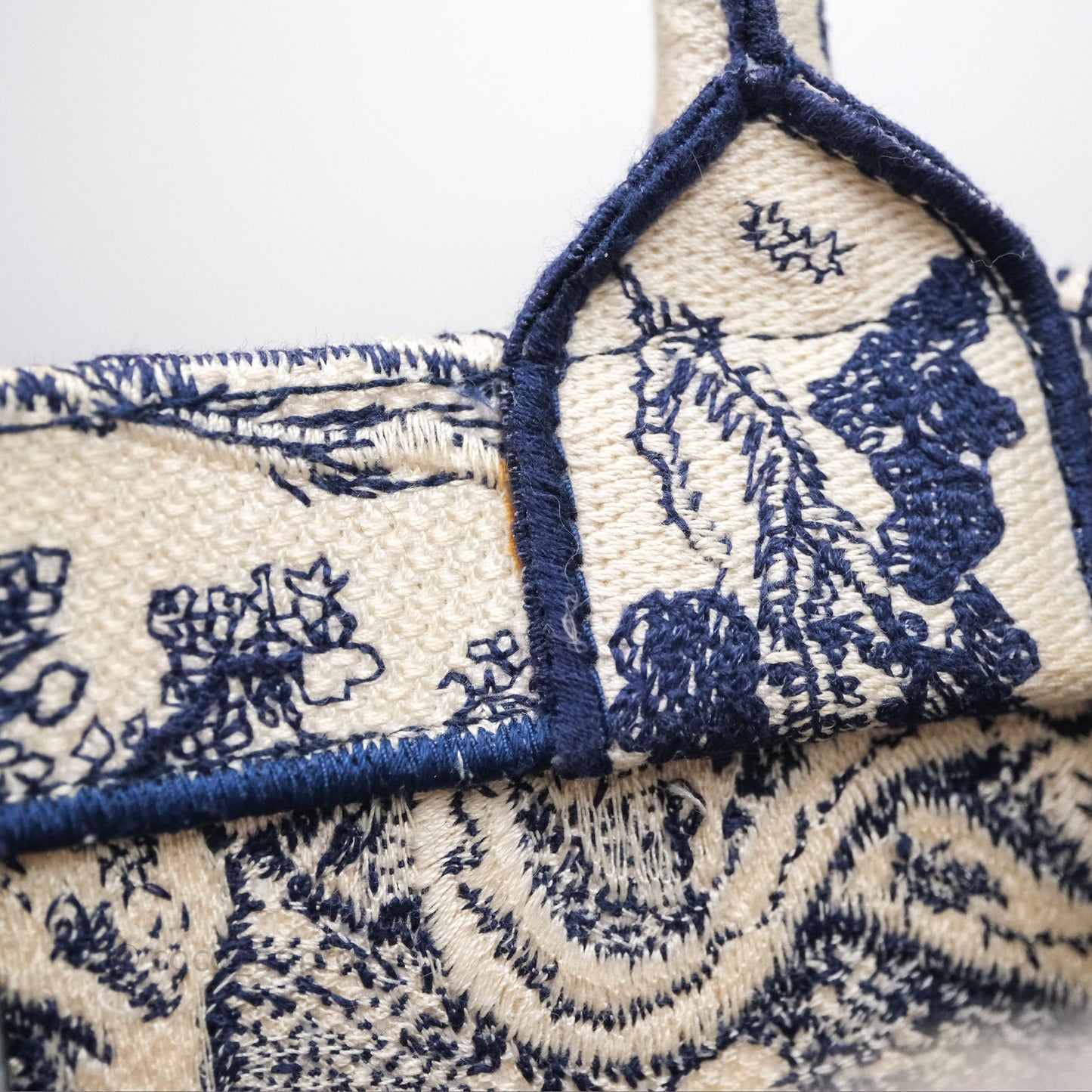 Christian Dior Medium (Old Small) Embroidered Toile De Jouy Canvas Book Tote Blue
