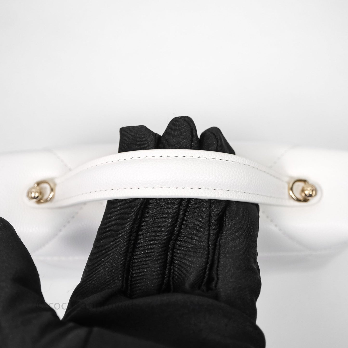 Chanel Top Handle Long Vanity with Chain White Caviar Gold Hardware