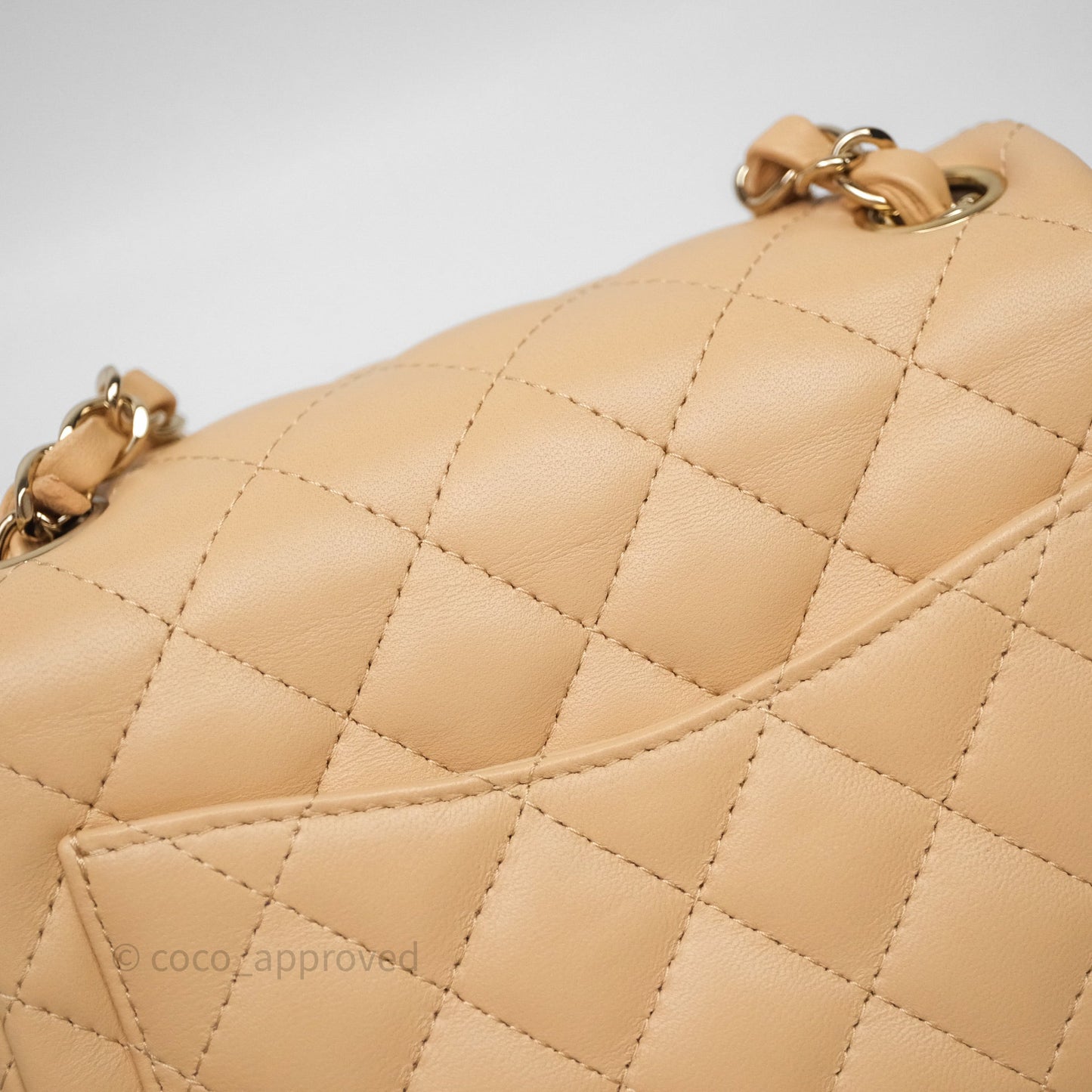 Chanel Mini Square Flap Quilted Beige Lambskin Gold Hardware