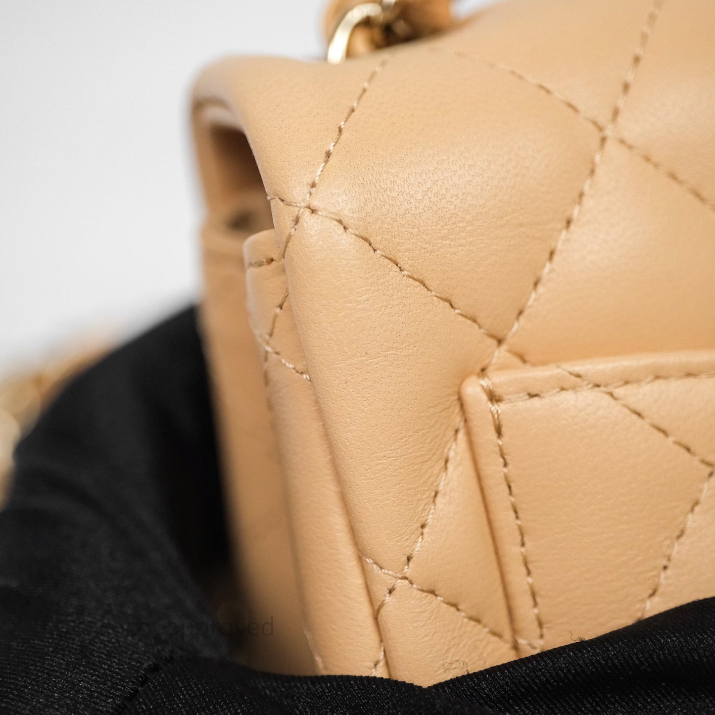 Chanel Mini Square Flap Quilted Beige Lambskin Gold Hardware