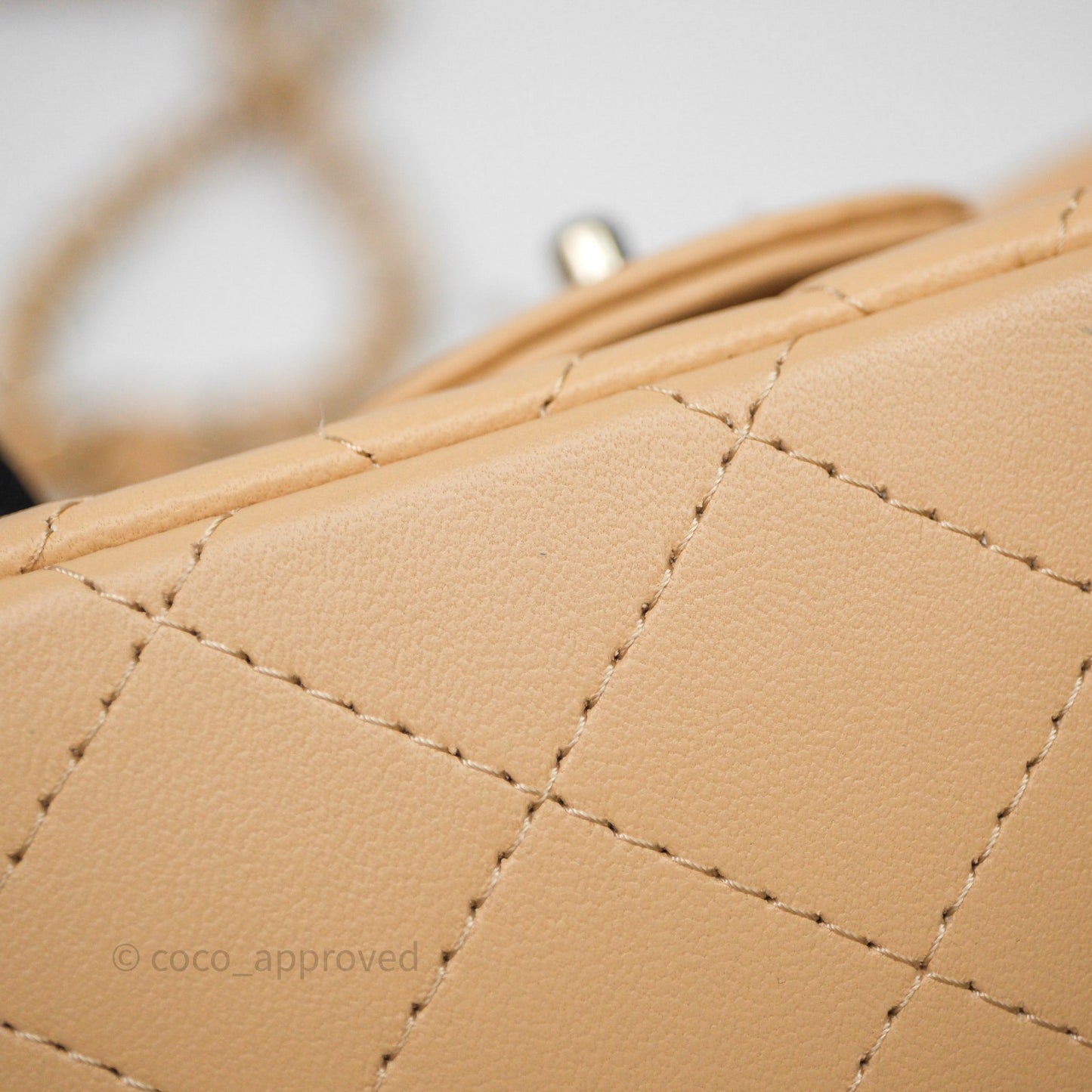 Chanel Mini Square Flap Quilted Beige Lambskin Gold Hardware