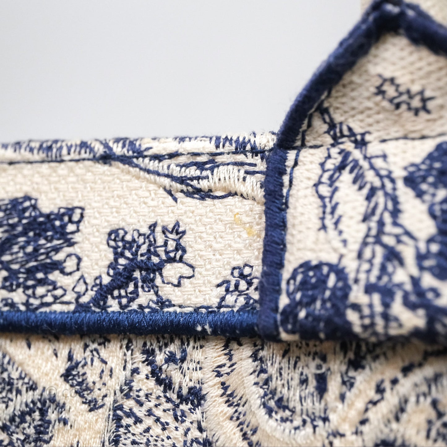 Christian Dior Medium (Old Small) Embroidered Toile De Jouy Canvas Book Tote Blue