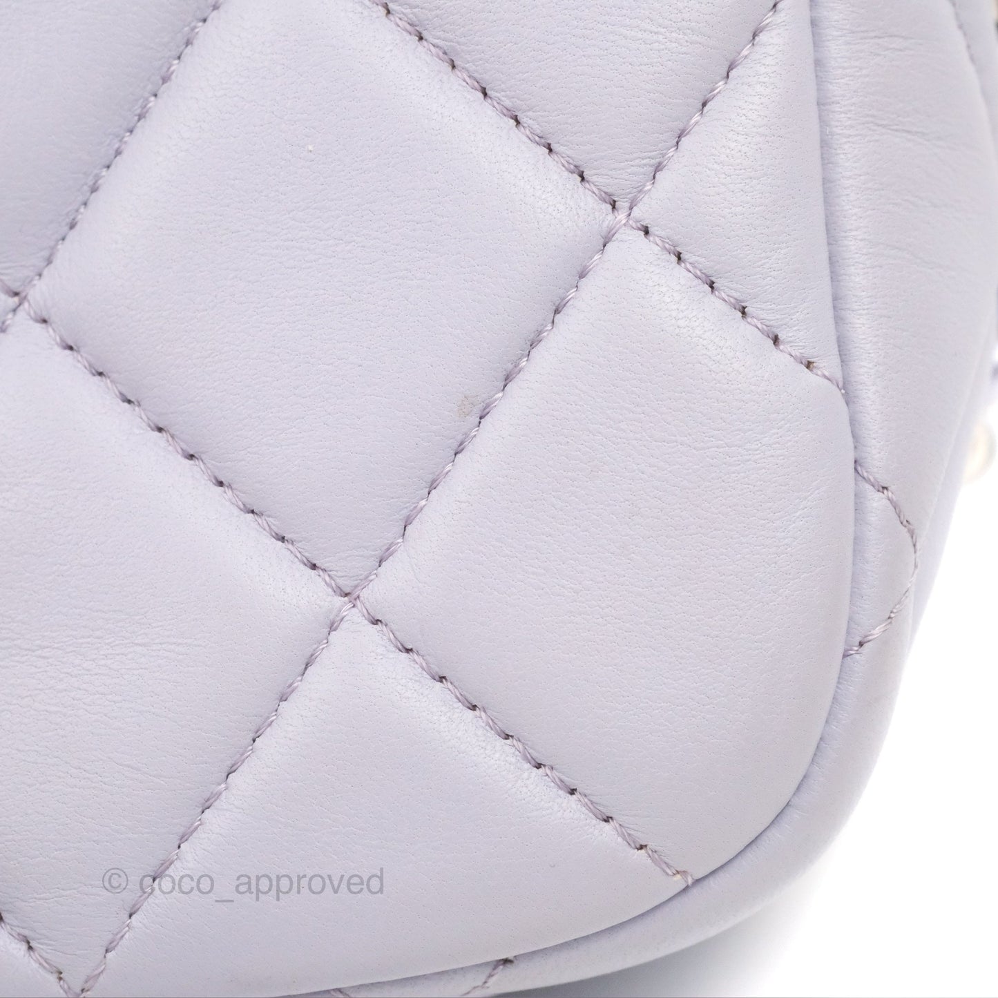 Chanel Quilted Vertical My Perfect Camera Case Lilac Lambskin Silver Hardware