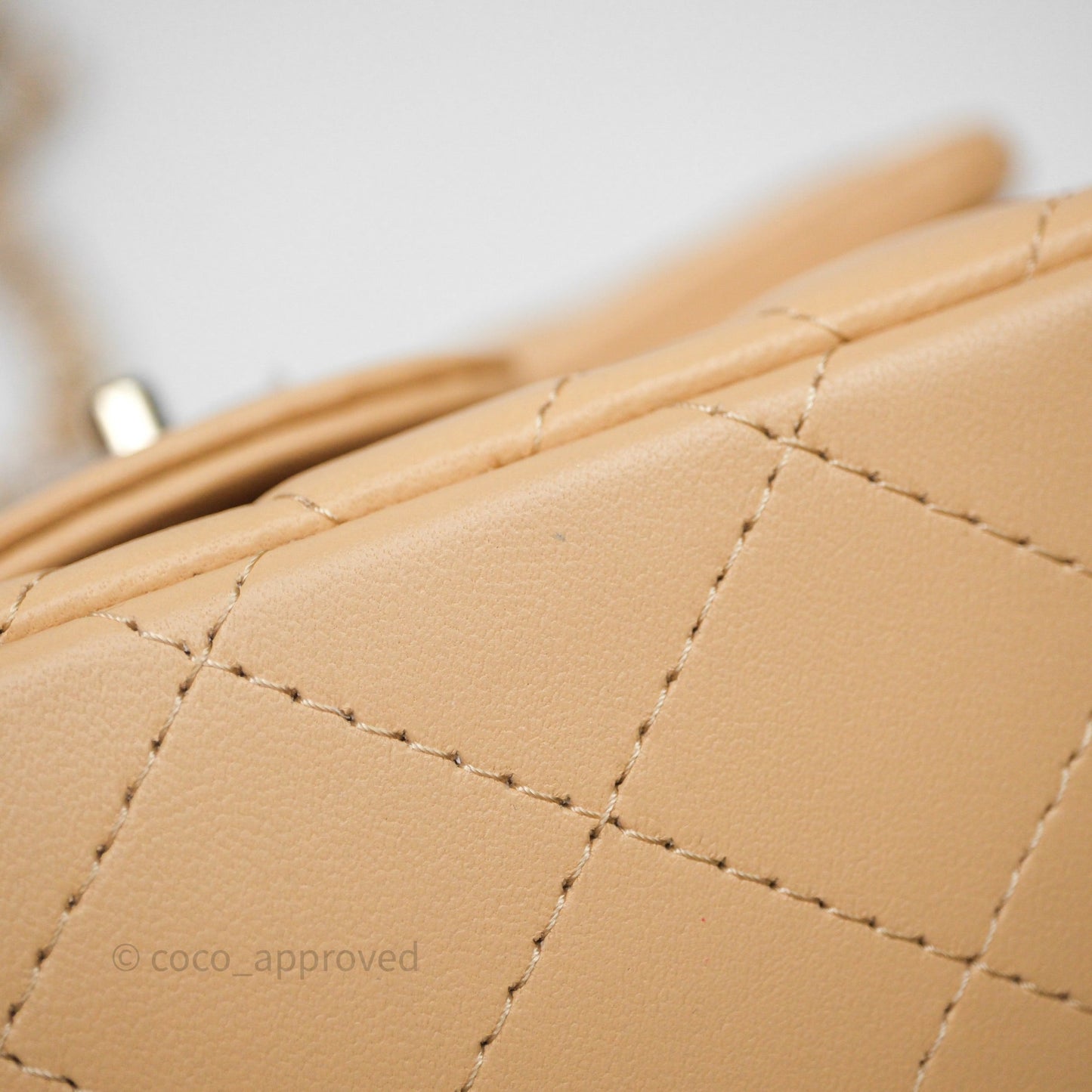 Chanel Mini Square Flap Quilted Beige Lambskin Gold Hardware