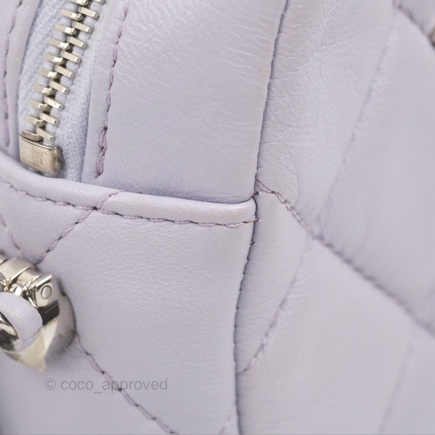 Chanel Quilted Vertical My Perfect Camera Case Lilac Lambskin Silver Hardware
