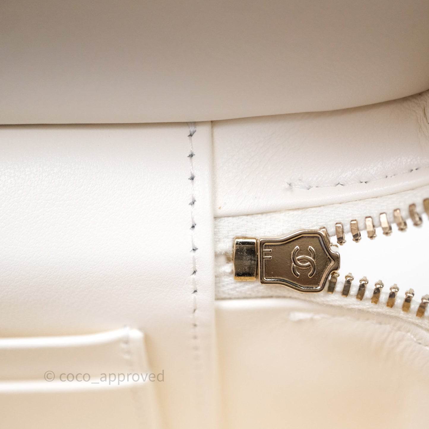 Chanel Top Handle Long Vanity with Chain White Caviar Gold Hardware