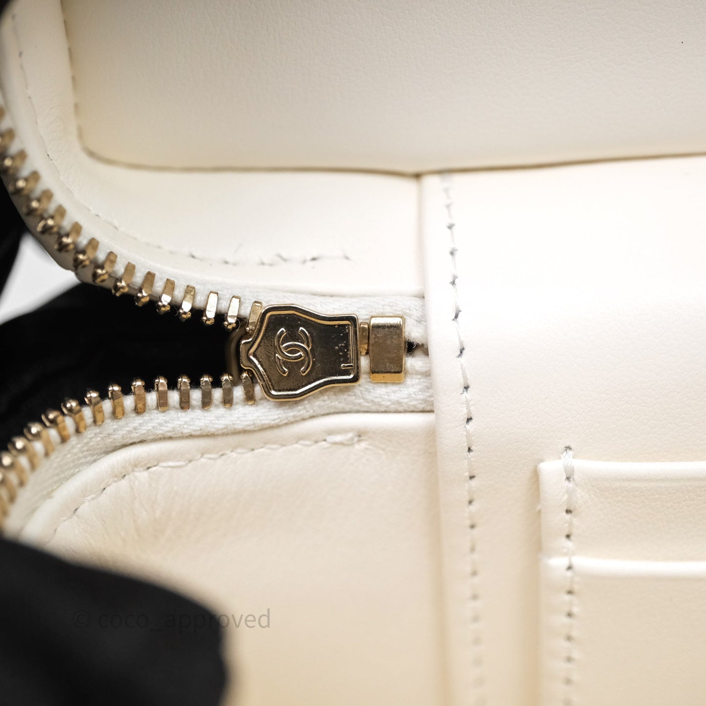 Chanel Top Handle Long Vanity with Chain White Caviar Gold Hardware