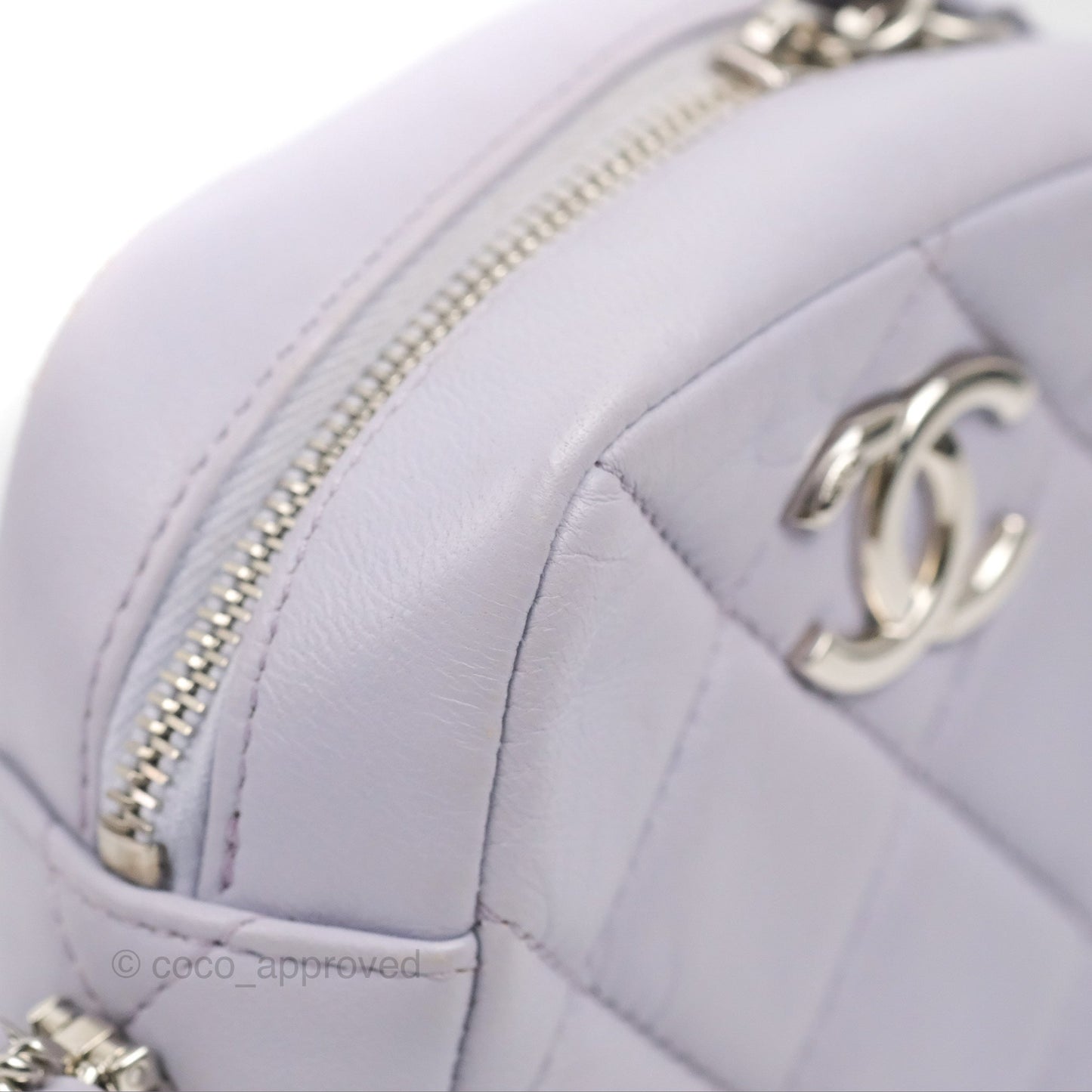Chanel Quilted Vertical My Perfect Camera Case Lilac Lambskin Silver Hardware