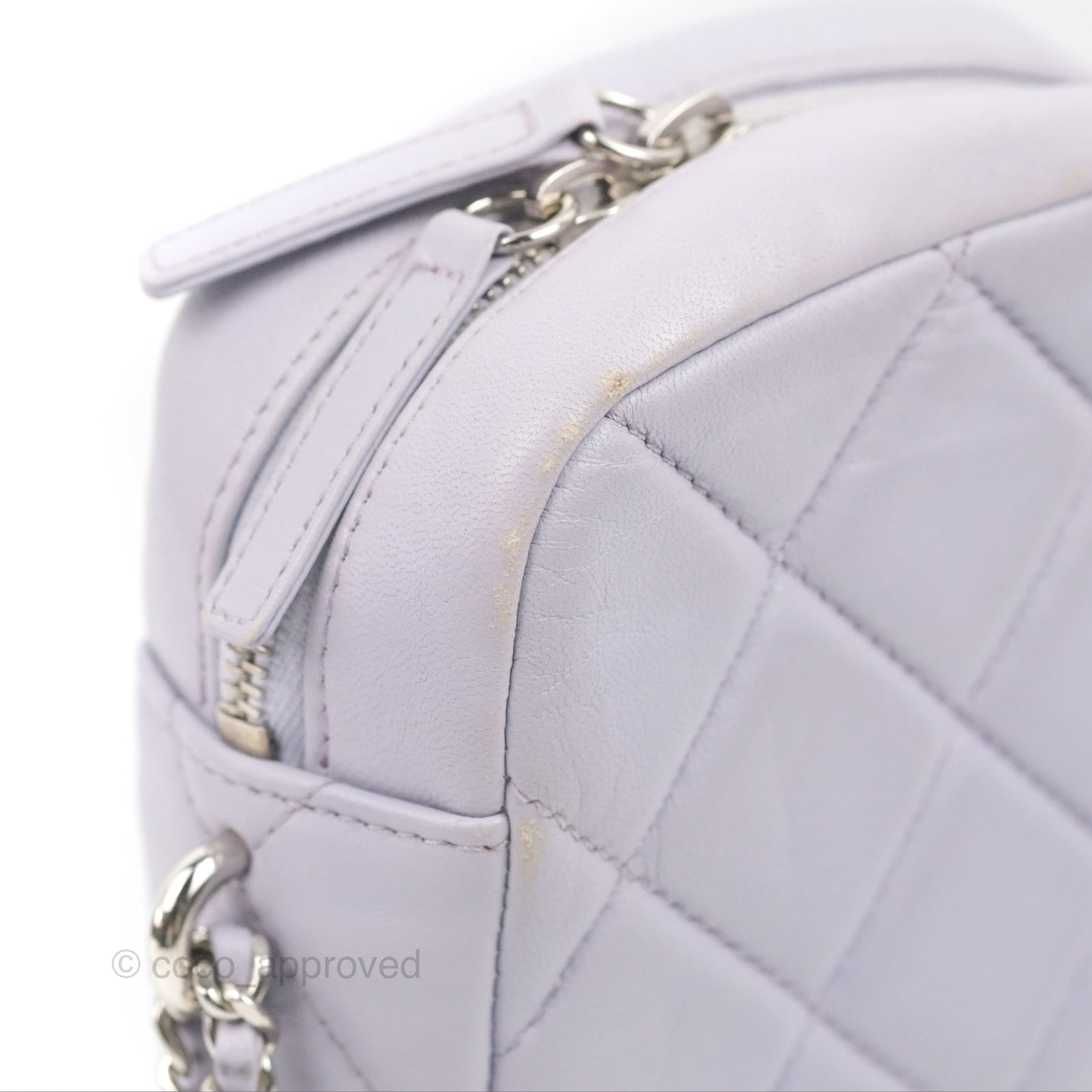 Chanel Quilted Vertical My Perfect Camera Case Lilac Lambskin Silver Hardware