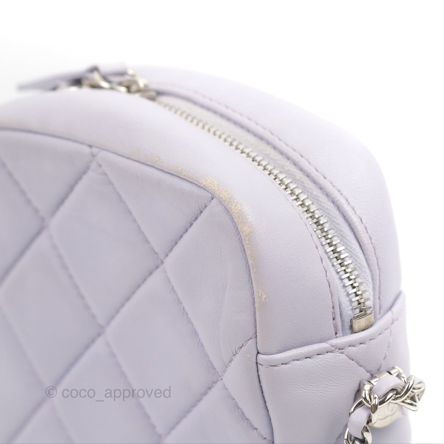 Chanel Quilted Vertical My Perfect Camera Case Lilac Lambskin Silver Hardware