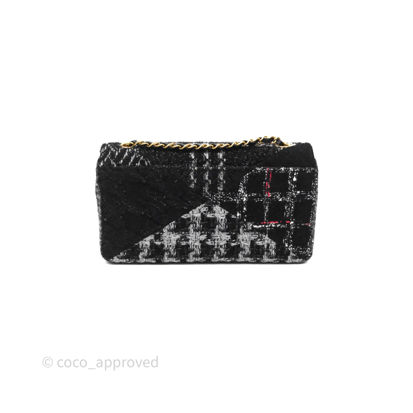 Chanel Tweed Flap Bag Black Grey Tweed Aged Gold Hardware
