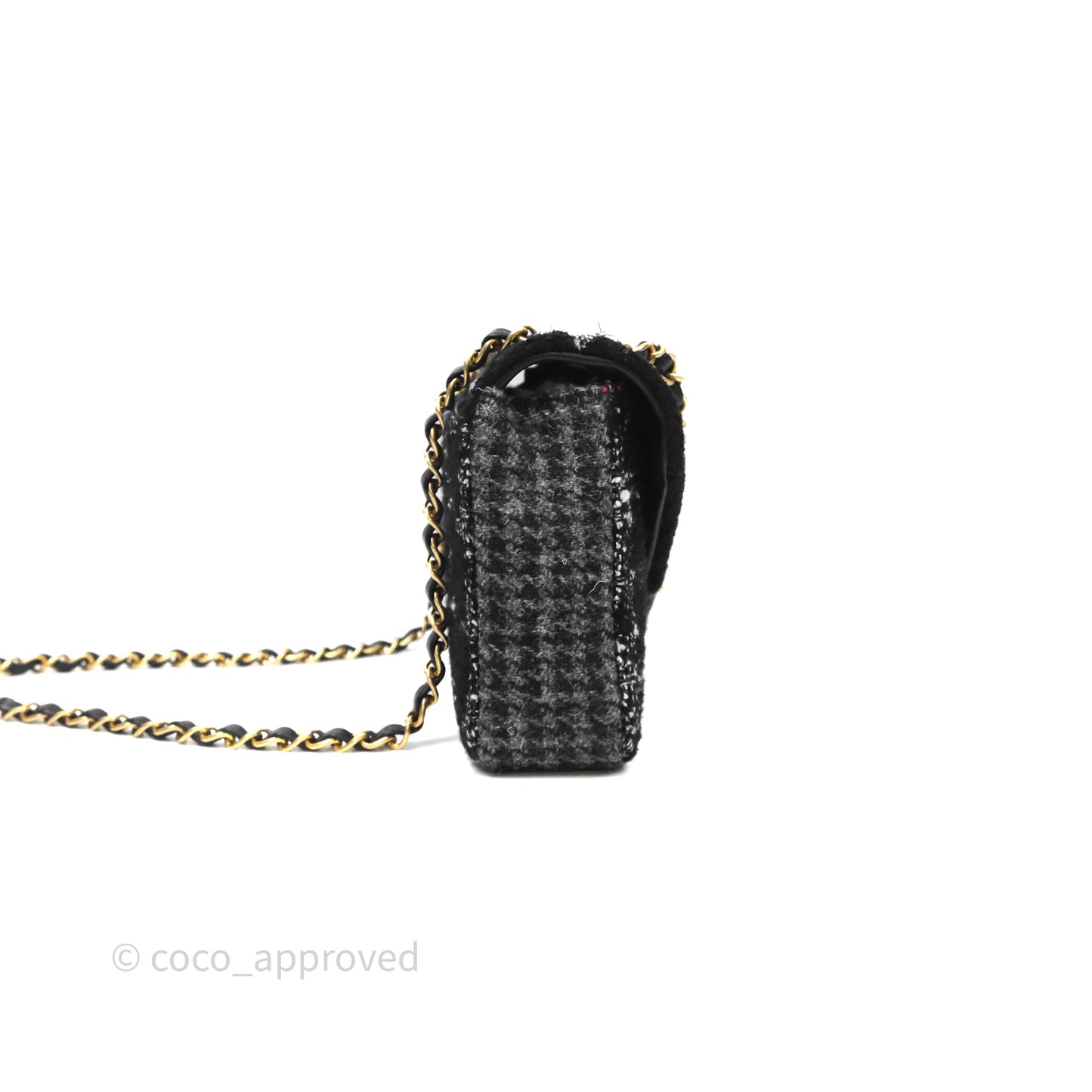 Chanel Tweed Flap Bag Black Grey Tweed Aged Gold Hardware