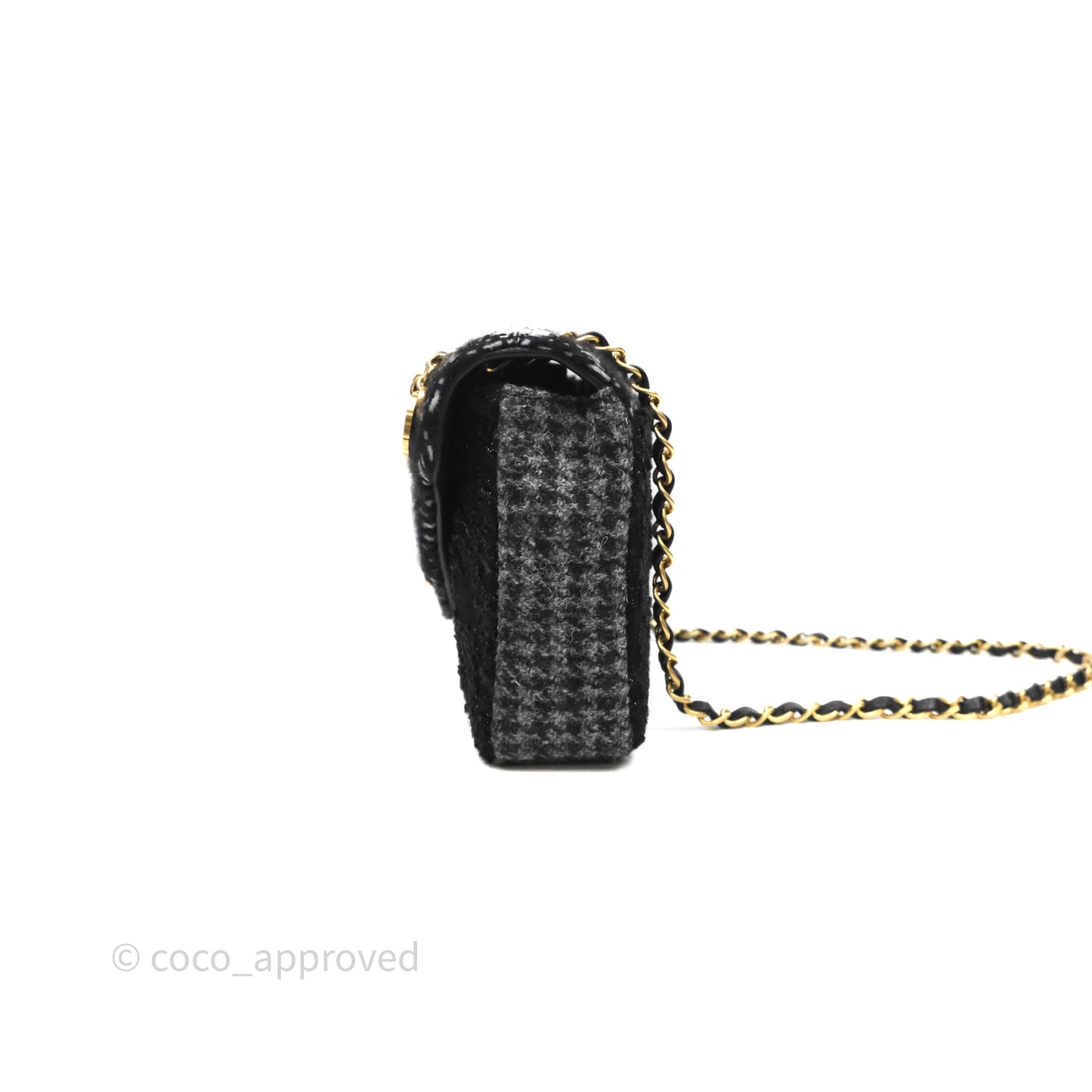 Chanel Tweed Flap Bag Black Grey Tweed Aged Gold Hardware