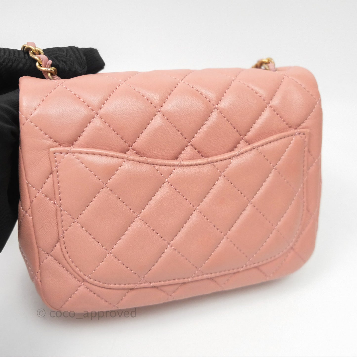 Chanel Pearl Crush Mini Square Quilted Pink Lambskin Aged Gold Hardware