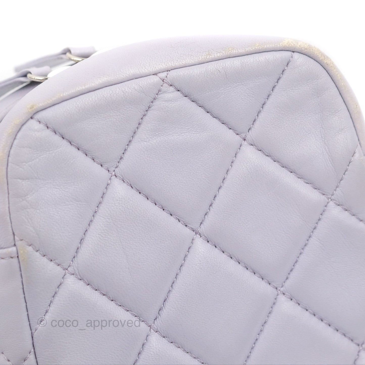 Chanel Quilted Vertical My Perfect Camera Case Lilac Lambskin Silver Hardware