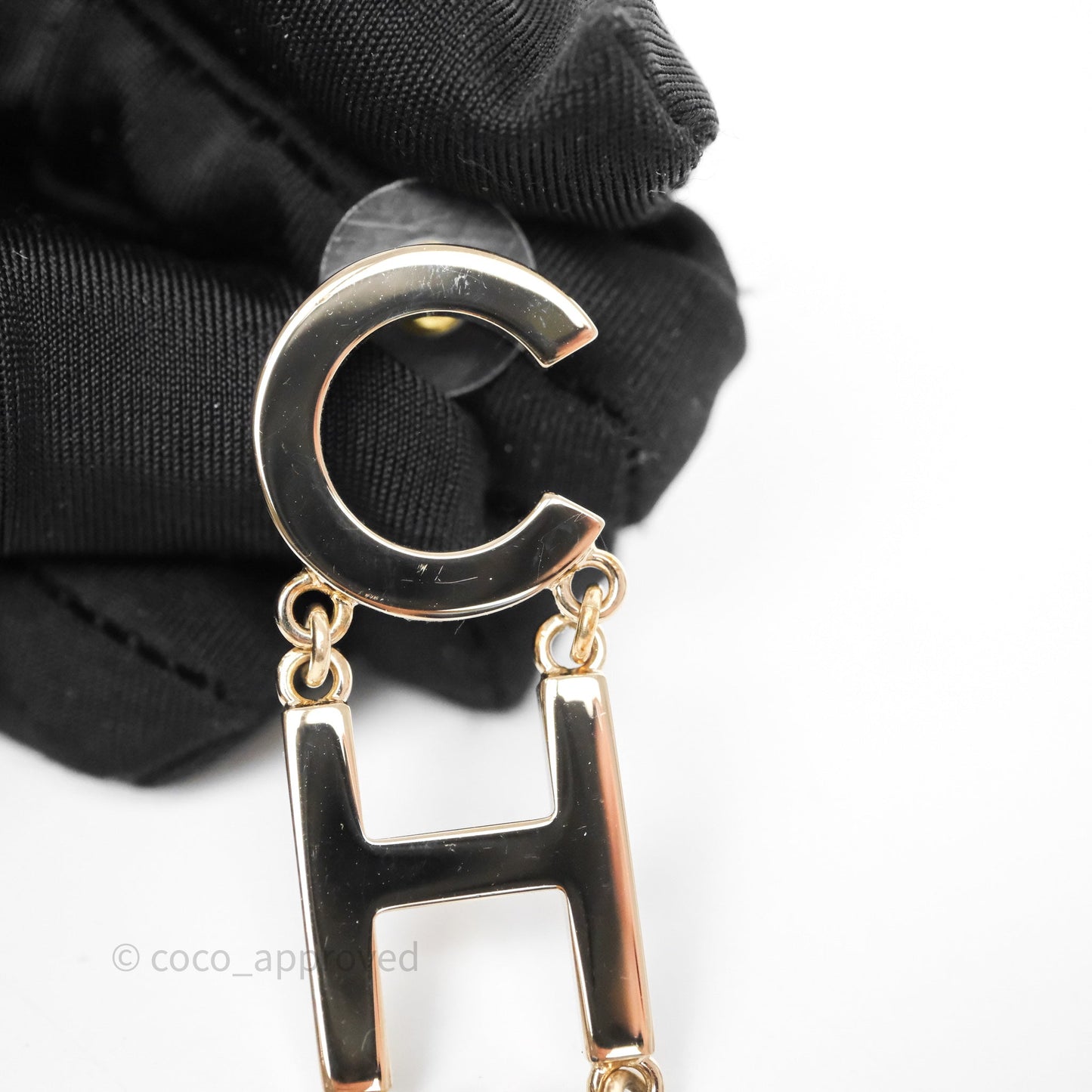 Chanel Letter Cha-Nel Logo Drop Earrings Gold Tone 21V