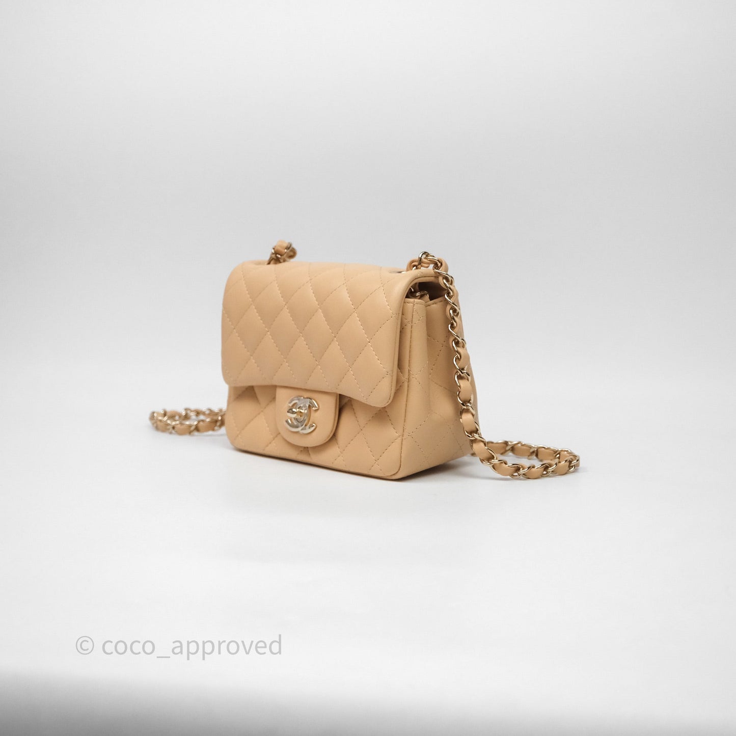Chanel Mini Square Flap Quilted Beige Lambskin Gold Hardware