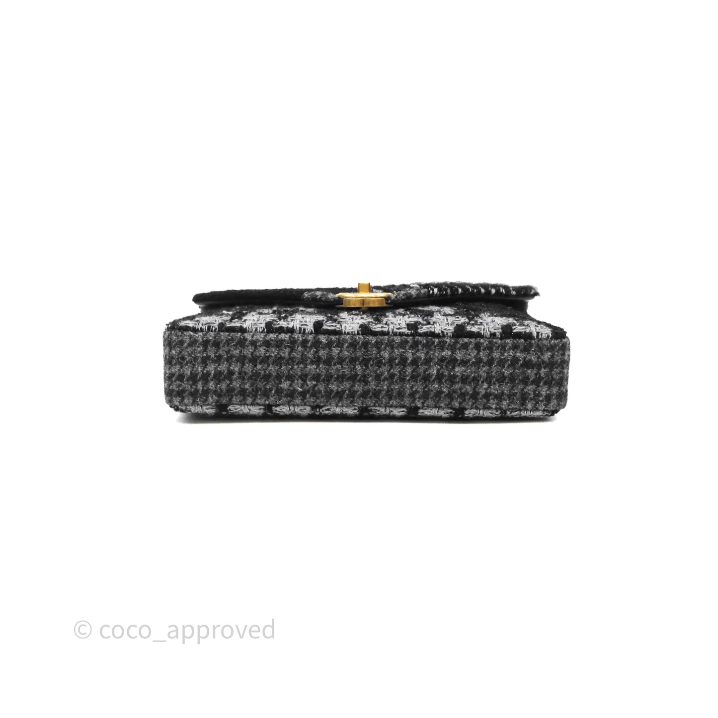 Chanel Tweed Flap Bag Black Grey Tweed Aged Gold Hardware