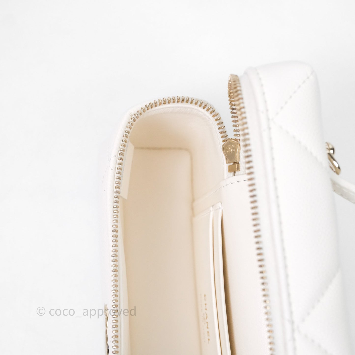 Chanel Top Handle Long Vanity with Chain White Caviar Gold Hardware