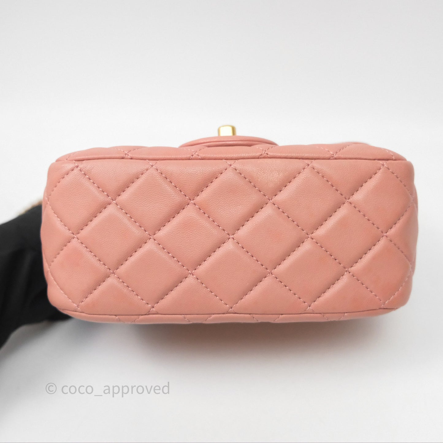 Chanel Pearl Crush Mini Square Quilted Pink Lambskin Aged Gold Hardware