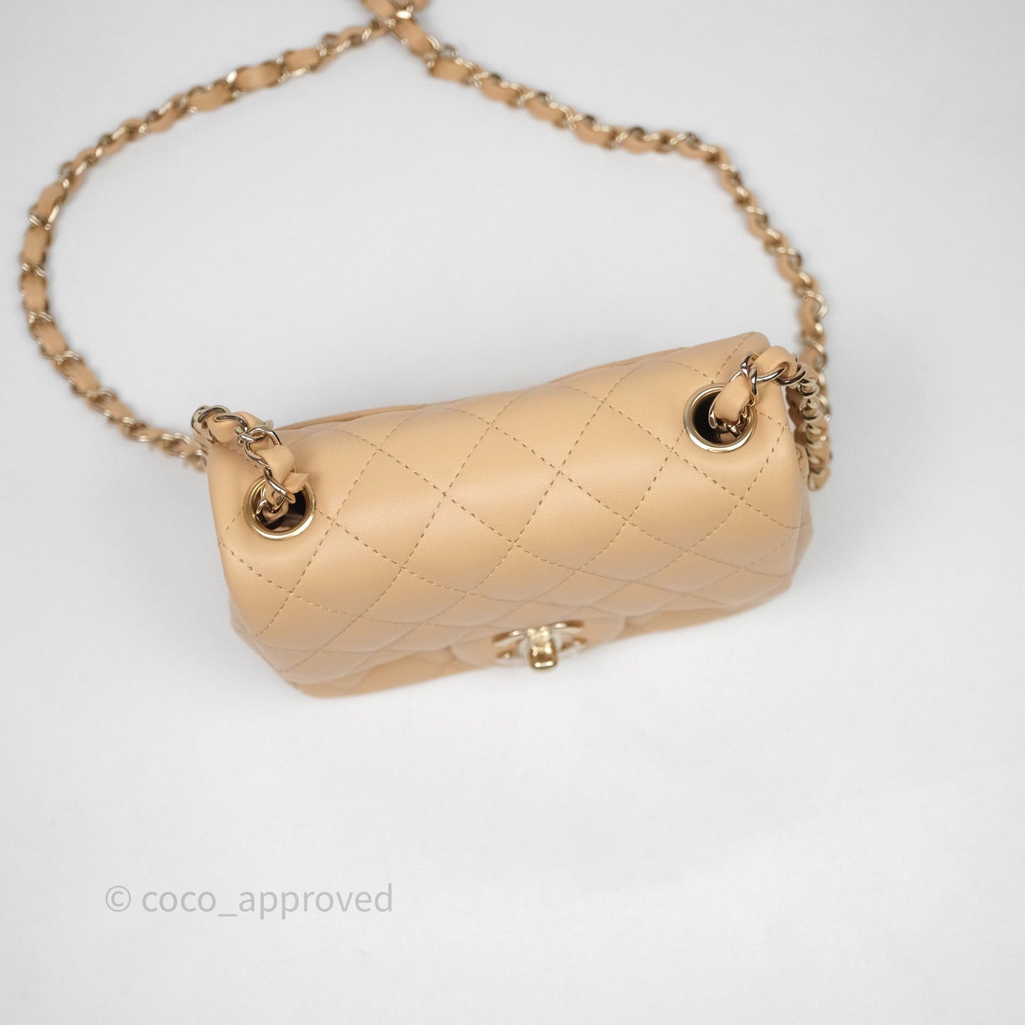 Chanel Mini Square Flap Quilted Beige Lambskin Gold Hardware