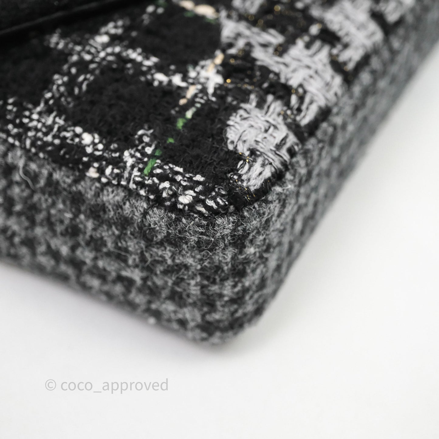 Chanel Tweed Flap Bag Black Grey Tweed Aged Gold Hardware