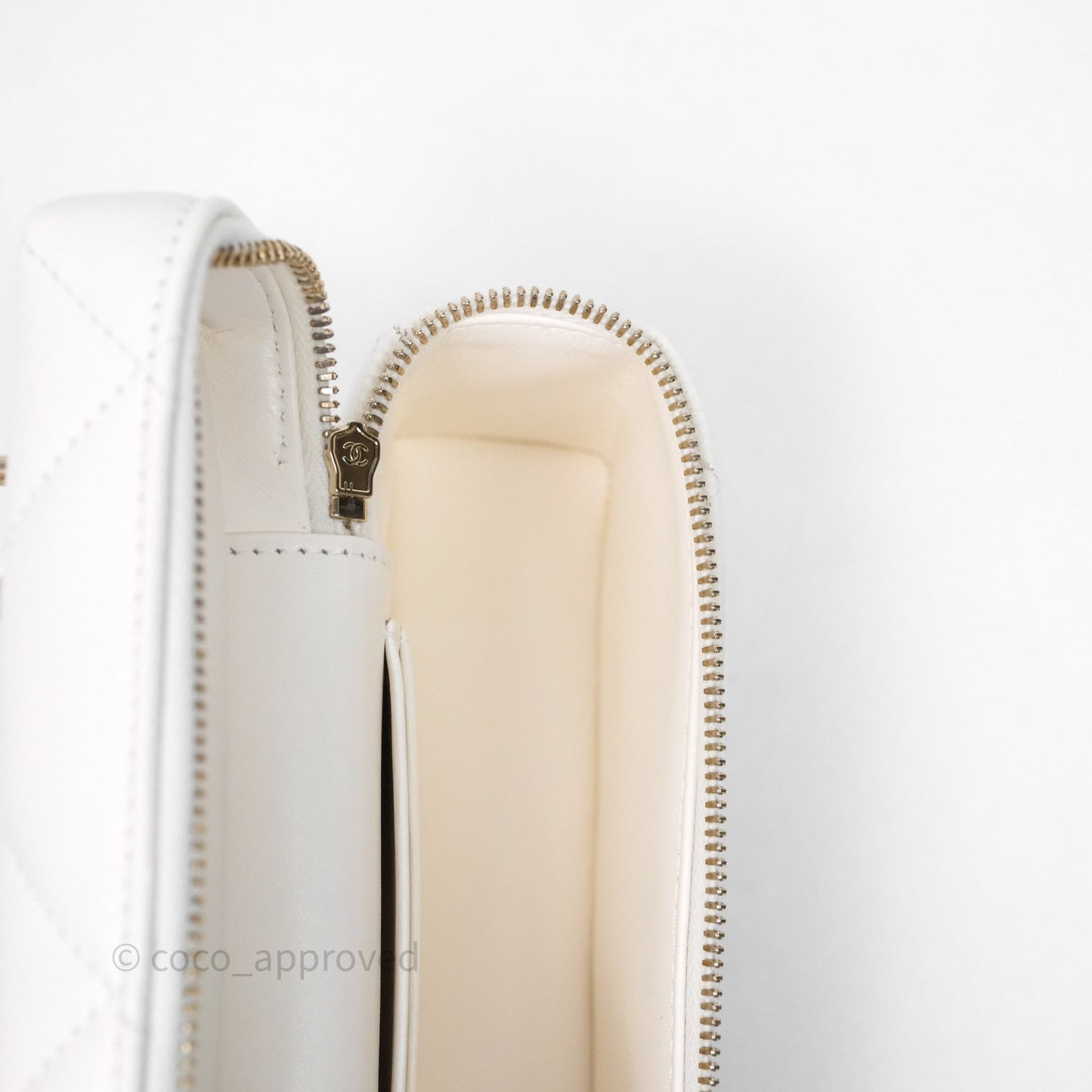 Chanel Top Handle Long Vanity with Chain White Caviar Gold Hardware