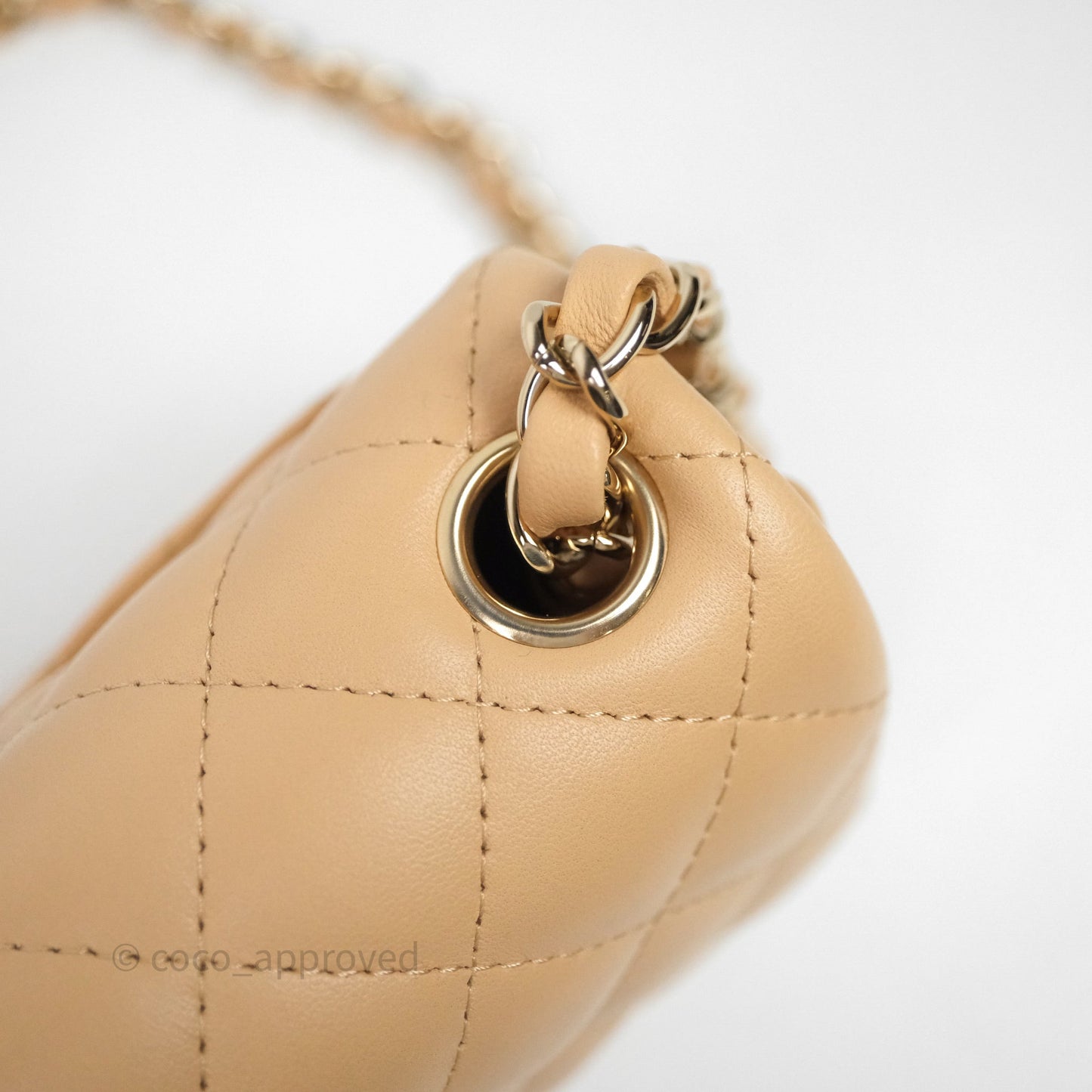 Chanel Mini Square Flap Quilted Beige Lambskin Gold Hardware