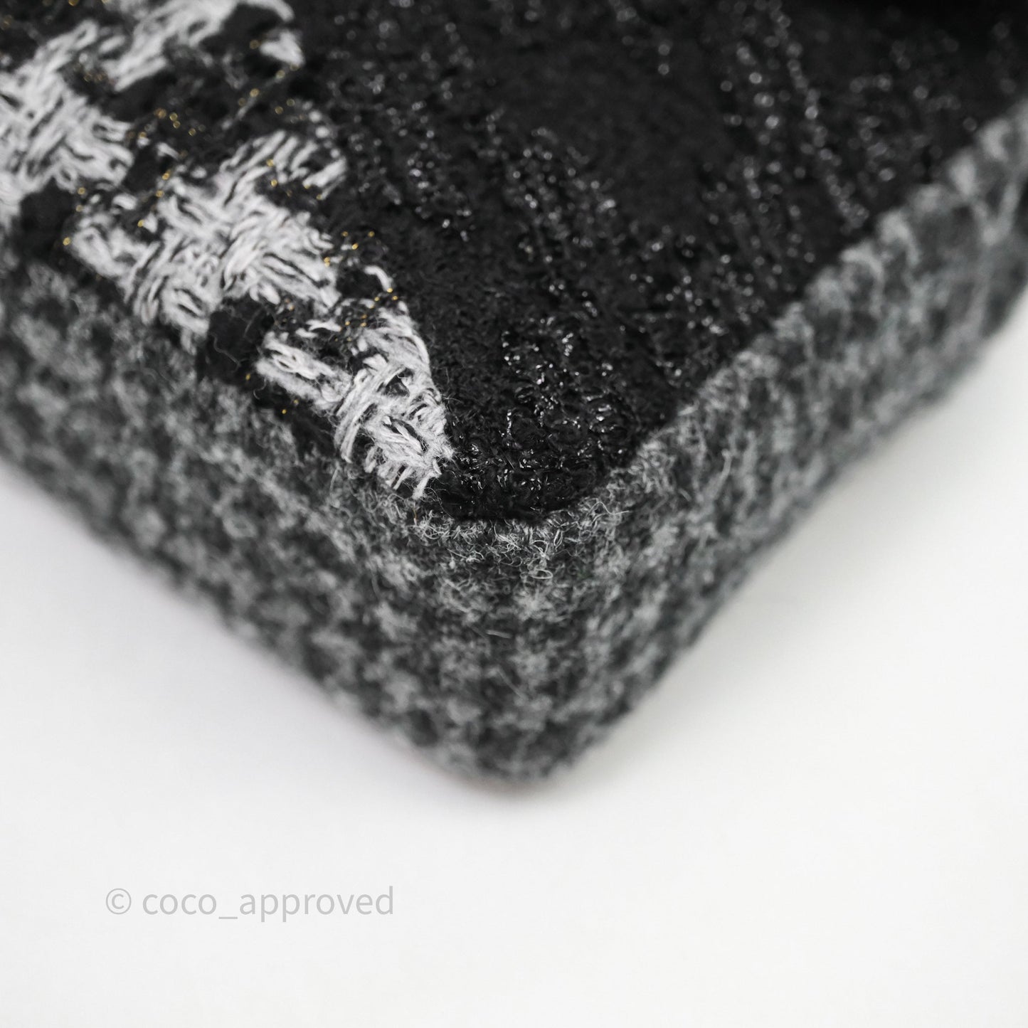 Chanel Tweed Flap Bag Black Grey Tweed Aged Gold Hardware