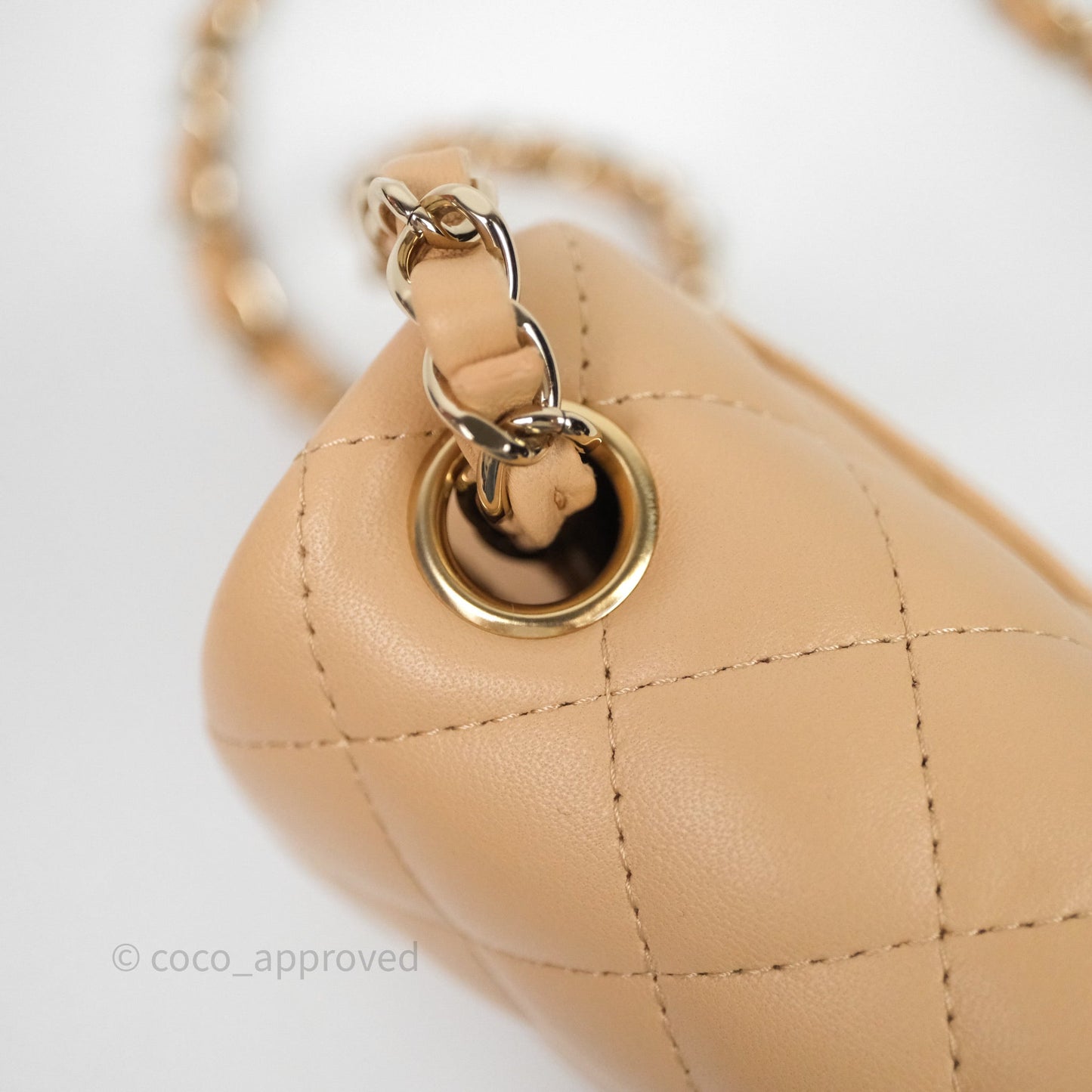 Chanel Mini Square Flap Quilted Beige Lambskin Gold Hardware
