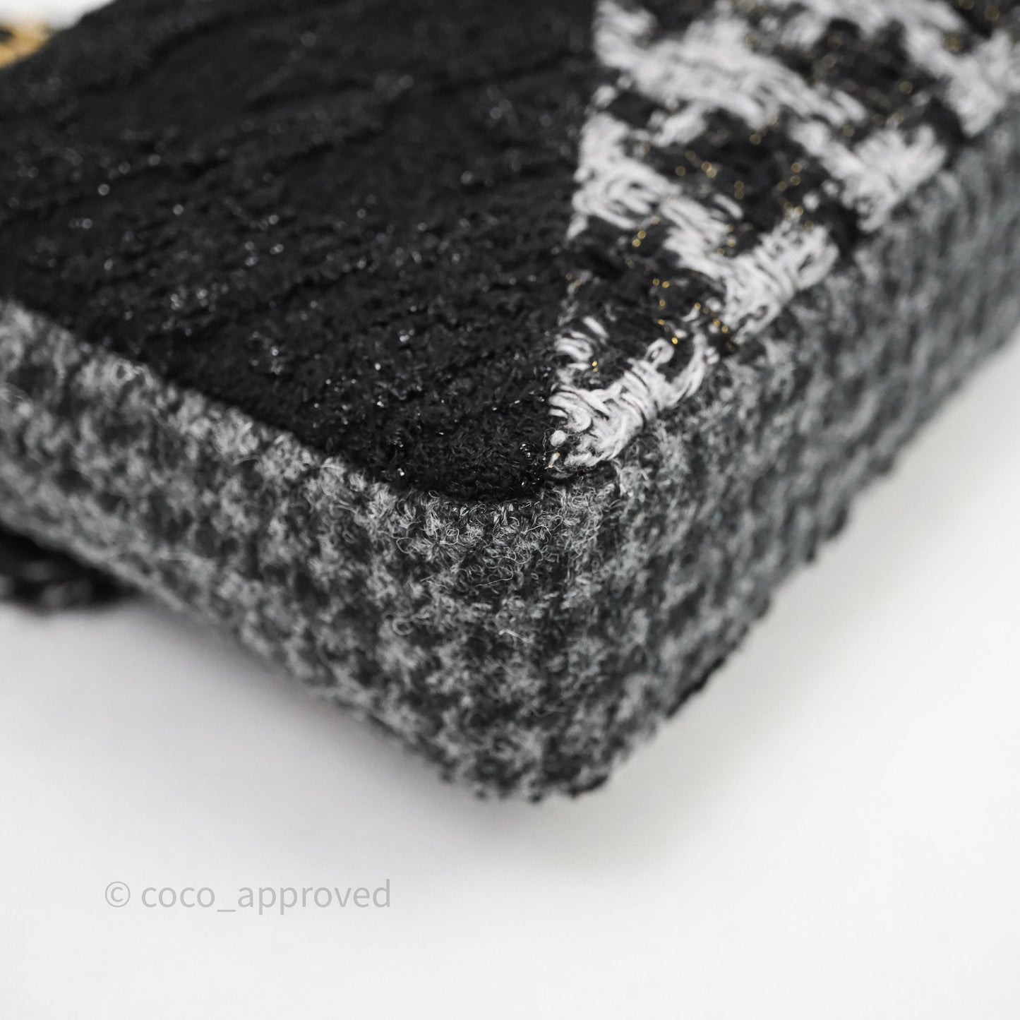 Chanel Tweed Flap Bag Black Grey Tweed Aged Gold Hardware