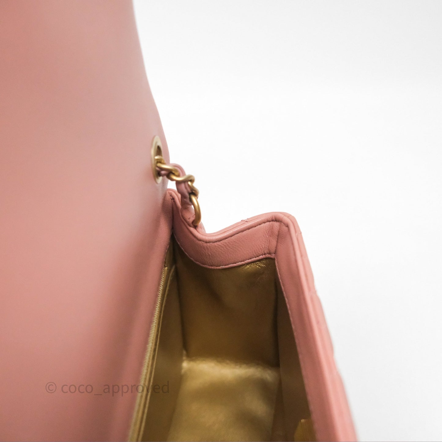 Chanel Pearl Crush Mini Square Quilted Pink Lambskin Aged Gold Hardware