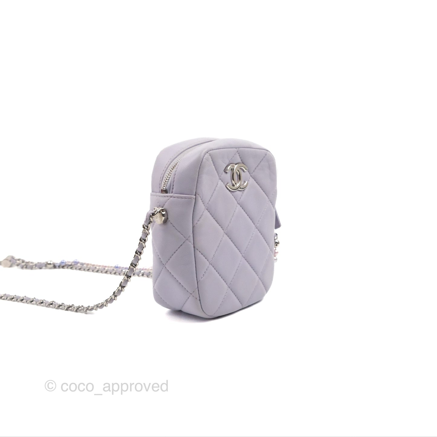 Chanel Quilted Vertical My Perfect Camera Case Lilac Lambskin Silver Hardware
