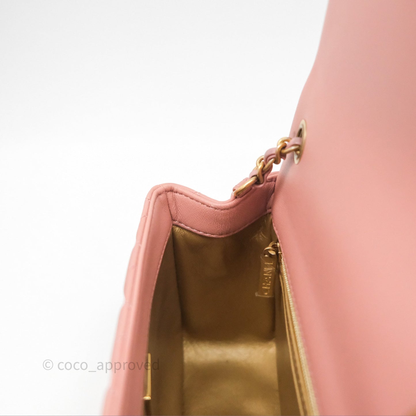 Chanel Pearl Crush Mini Square Quilted Pink Lambskin Aged Gold Hardware
