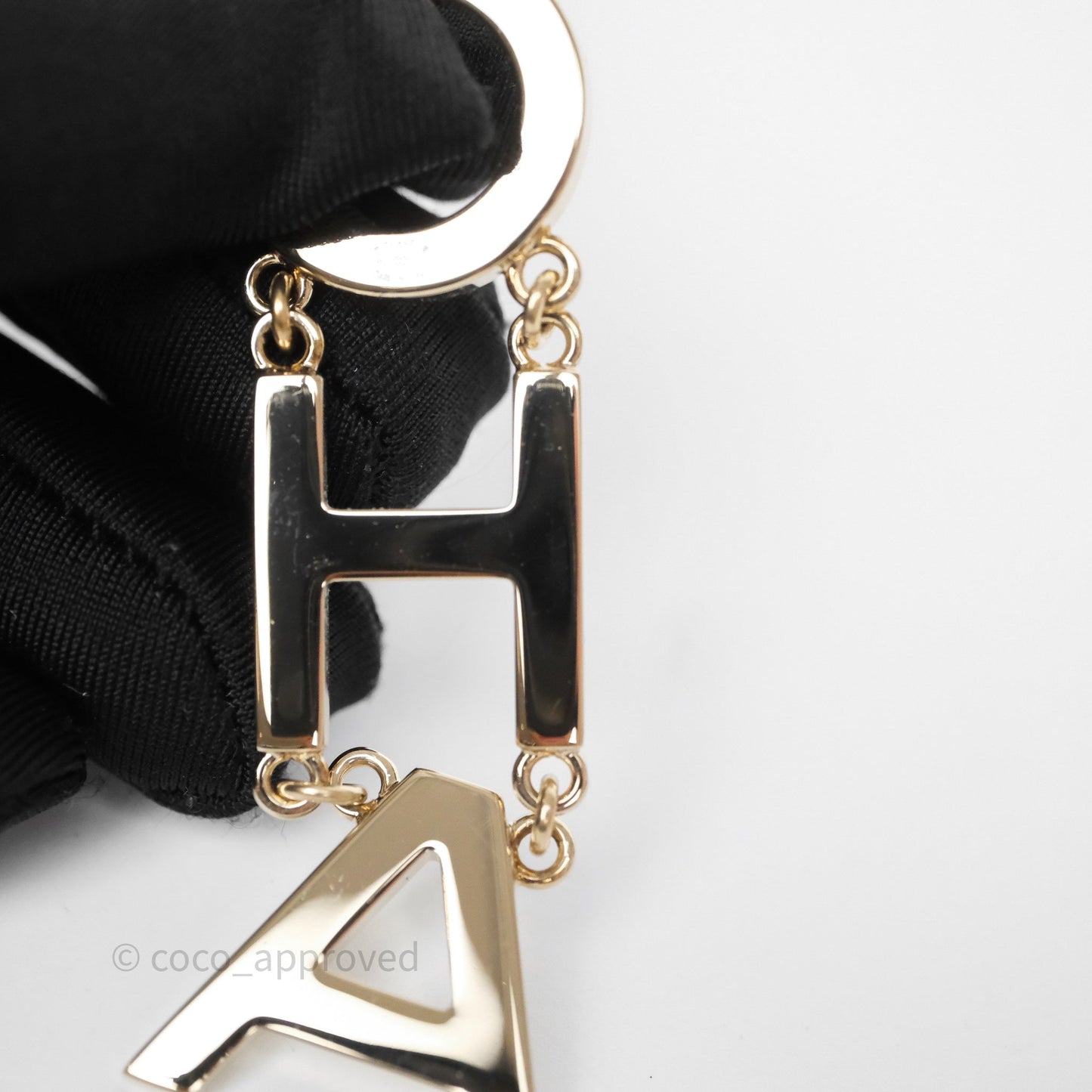 Chanel Letter Cha-Nel Logo Drop Earrings Gold Tone 21V