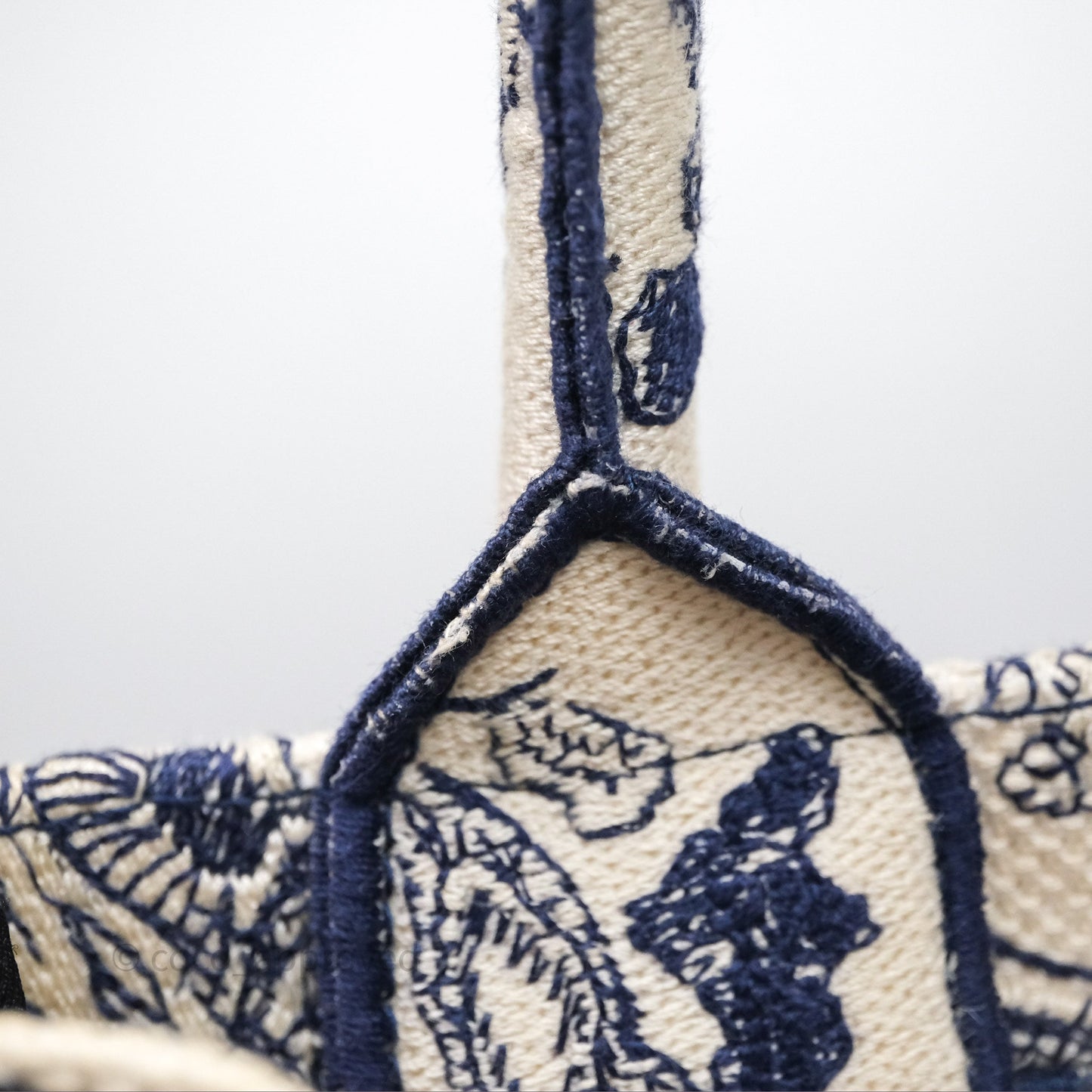 Christian Dior Medium (Old Small) Embroidered Toile De Jouy Canvas Book Tote Blue